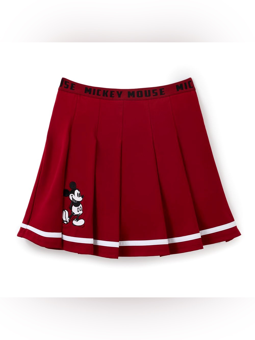 Disney Red Circle Skirt with Mickey Graphic and White Hem Stripes
